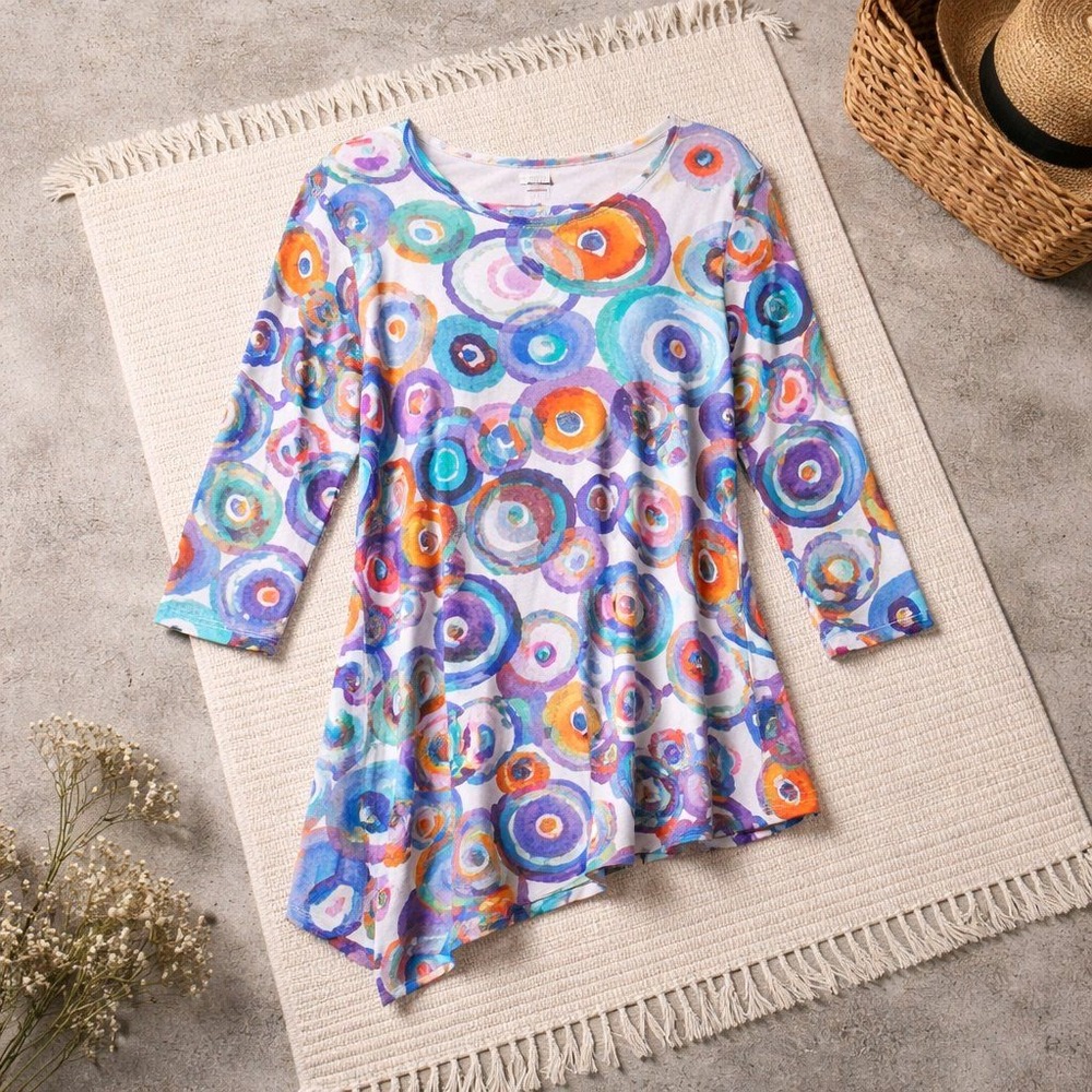 Peck & Peck Abstract Colorful Print Vibrant Artsy Multicolor Shirt Boho Chic S - Picture 1 of 8
